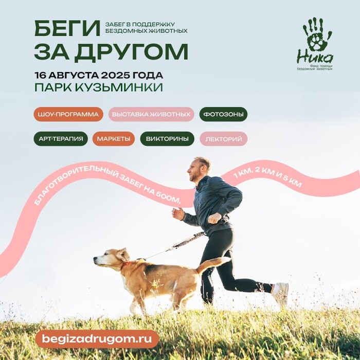 16 августа Москва. Парк Кузьминки. БЕГИ ЗА ДРУГОМ. Фонд Ника